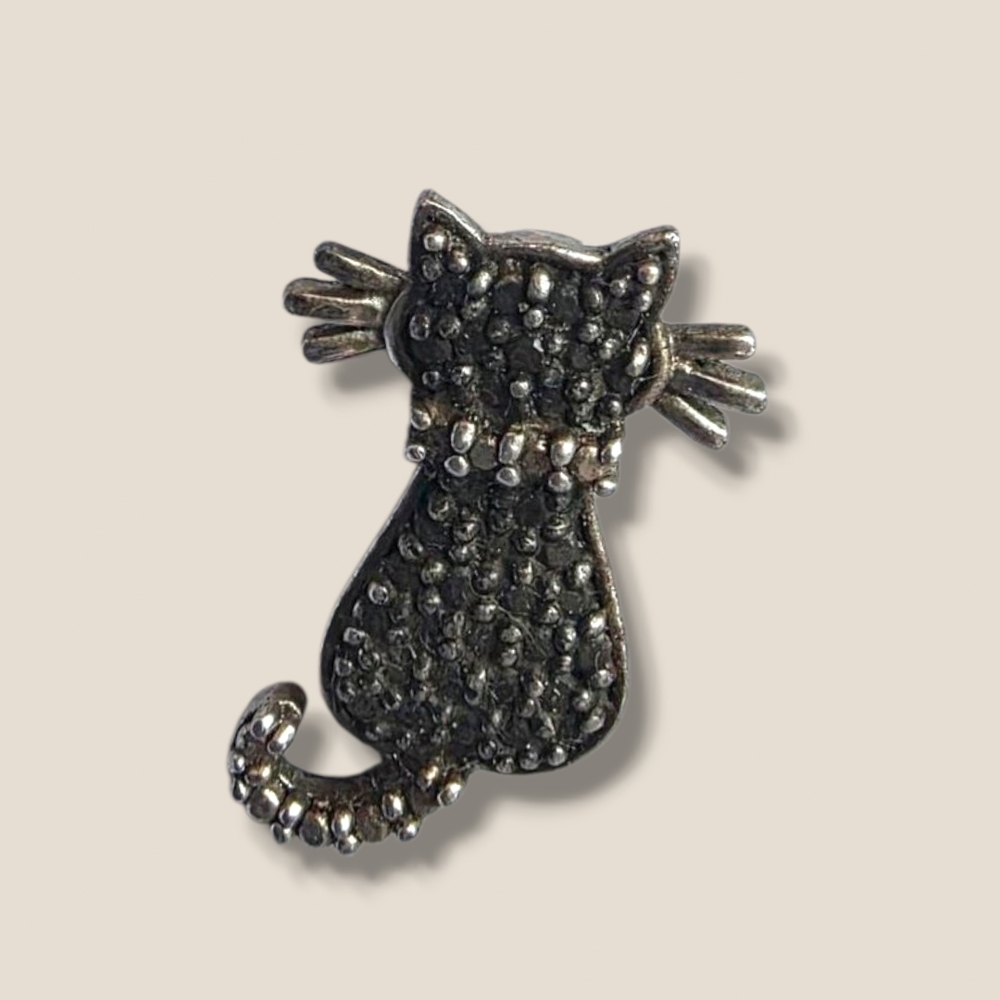 Silver Cat Pendant Necklace Charm - Sparkling Silver Cat Accent